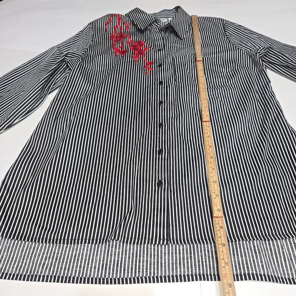 7th Avenue Design Studio NY&Co Womens Medium Shirt Embroidered Floral Striped - Picture 7 of 12